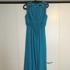 Blue Sequin Shoulder Prom Dress